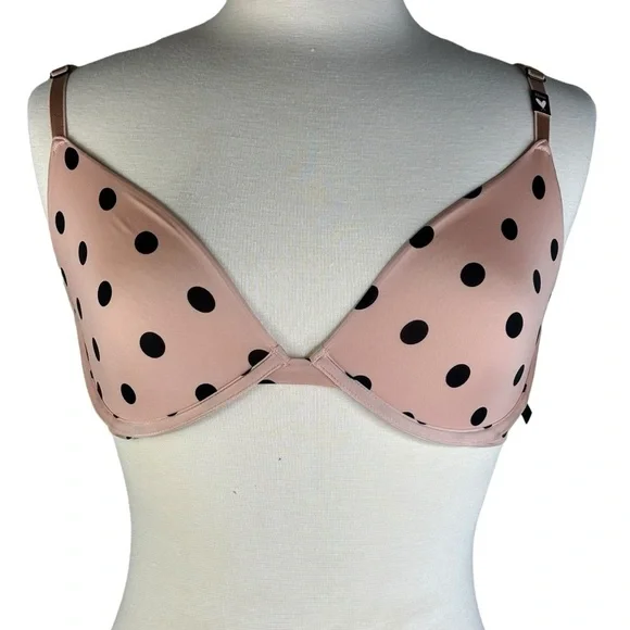 Victoria’s Secret Beige & Black Polka Dot Tee Shirt Bra Unlined Underwire 32DDD - Picture 9 of 11